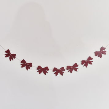 Distressed Dark Red Wooden Bow Garland - 120cm