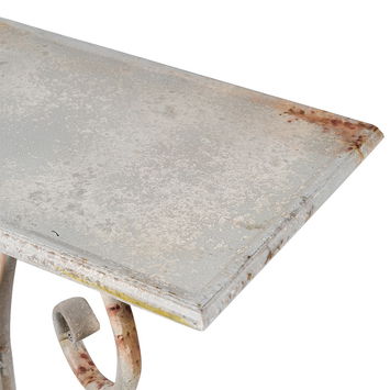 Distressed White Metal Side Table With Curled Legs