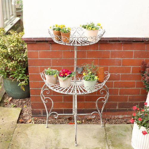 Large Distressed Vintage White Two Tier Plant Stand 100cm