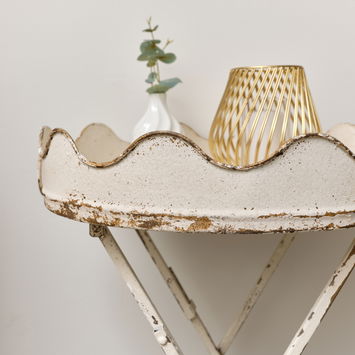 Distressed White Scalloped Tray Table