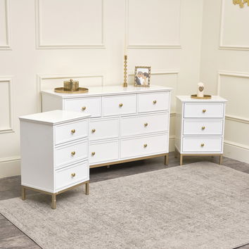 Double Wardrobe, Large Chest of Drawers & Pair of Bedside Tables - Aisby White Range