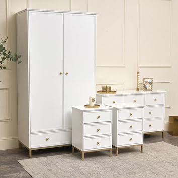 Double Wardrobe, Large Chest of Drawers & Pair of Bedside Tables - Aisby White Range