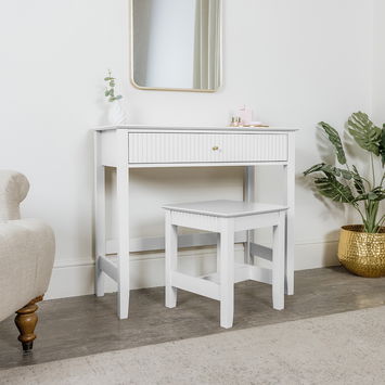 Dressing Table, Stool & Pair of 3 Drawer Bedside Tables - Hales White Range