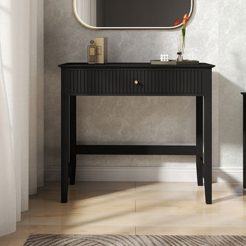 Dressing Table, Stool & Pair of Large 3 Drawer Bedside Tables - Hales Black Range