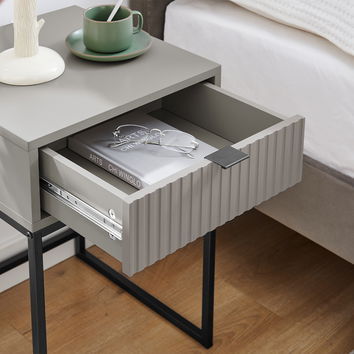 Elle Fluted 1 Drawer Bedside Table Plaza Taupe