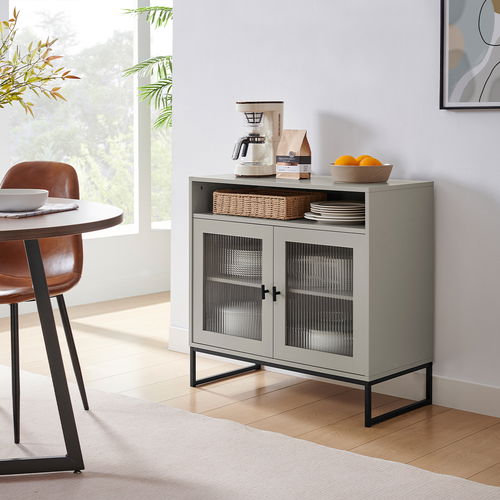 Large Two Door Reeded Glass Sideboard - Hesley Ash Grey Range