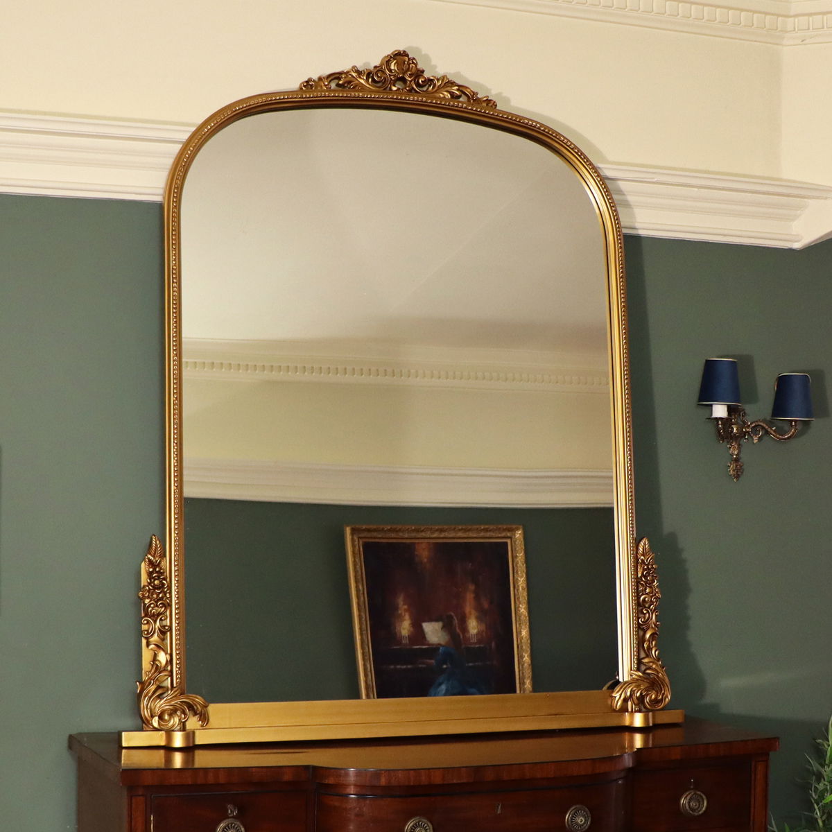 Extra Large Arch Antique Gold Ornate Overmantle Mirror 152cm x 128cm