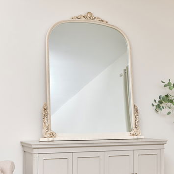 Extra Large Arch Antique Ivory Ornate Overmantle Mirror - 152cm x 128cm