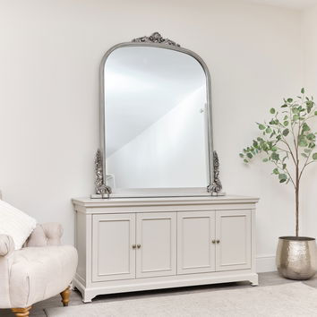 Extra Large Arch Antique Silver Ornate Overmantle Mirror - 152cm x...