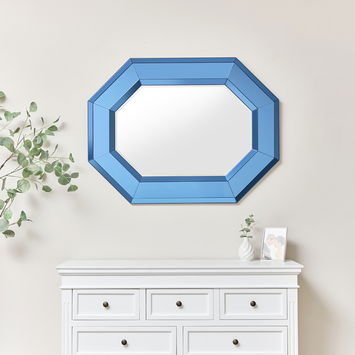 Extra Large Blue Glass Octagon Wall Mirror 105cm x 80cm