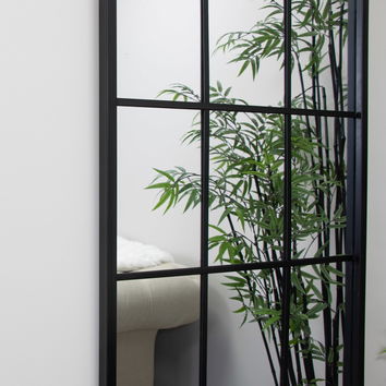 Extra Large Matt Black Window Mirror 144cm x 59cm