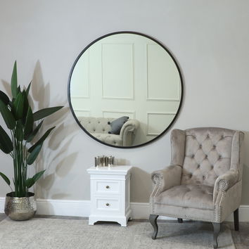 Extra Large Round Black Wall Mirror 120cm x 120cm