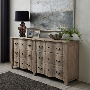 Extra Large Washed Wooden 6 Drawer Chest Of Drawers - 200cm