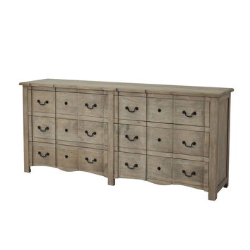 Extra Large Washed Wooden 6 Drawer Chest Of Drawers - 200cm