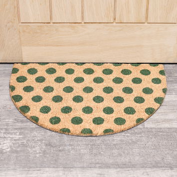 Forest Green & Natural Polka Dot Half Moon Door Mat