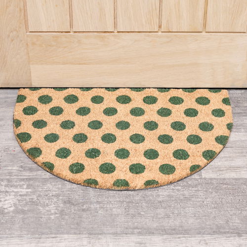 Forest Green & Natural Polka Dot Half Moon Door Mat 