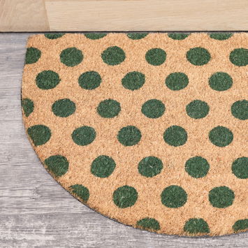 Forest Green & Natural Polka Dot Half Moon Door Mat