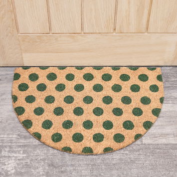 Forest Green & Natural Polka Dot Half Moon Door Mat