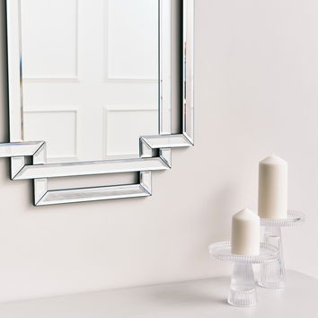 Glass Framed Art Deco Rectangle Wall Mirror - 80cm x 50cm