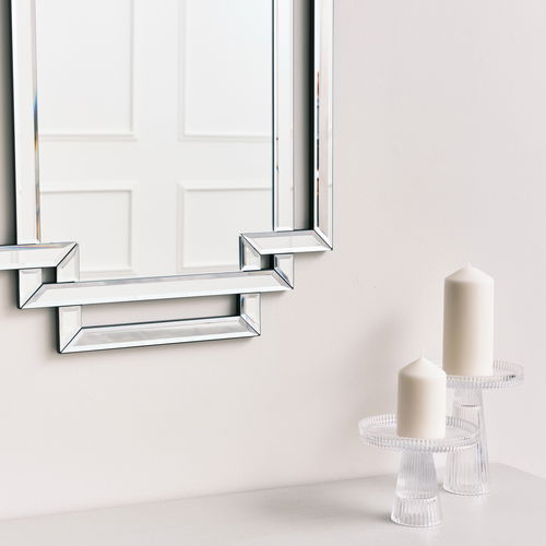 Glass Framed Art Deco Rectangle Wall Mirror - 80cm x 50cm 