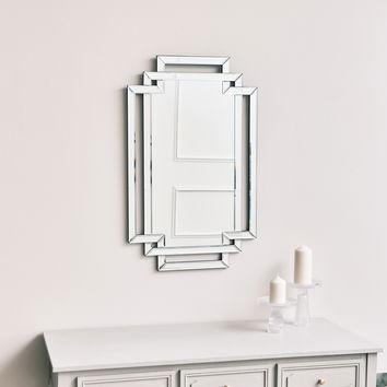 Glass Framed Art Deco Rectangle Wall Mirror - 80cm x 50cm