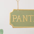 Gold and Sage Green Metal Wall Mounted Hanging Pantry Sign