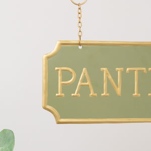 Gold and Sage Green Metal Wall Mounted Hanging Pantry Sign