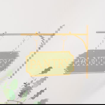 Gold and Sage Green Metal Wall Mounted Hanging Pantry Sign