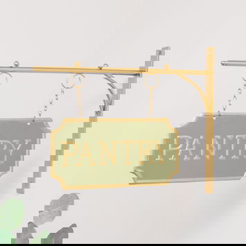 Gold and Sage Green Metal Wall Mounted Hanging Pantry Sign