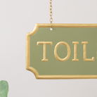 Gold and Sage Green Metal Wall Mounted Hanging Toilet Sign