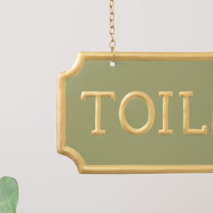 Gold and Sage Green Metal Wall Mounted Hanging Toilet Sign