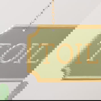 Gold and Sage Green Metal Wall Mounted Hanging Toilet Sign