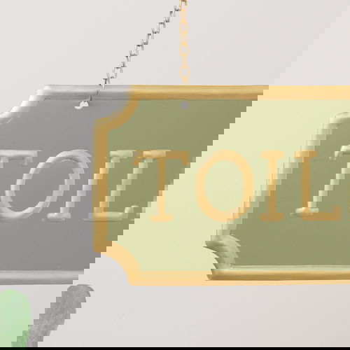 Gold and Sage Green Metal Wall Mounted Hanging Toilet Sign