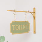 Gold and Sage Green Metal Wall Mounted Hanging Toilet Sign