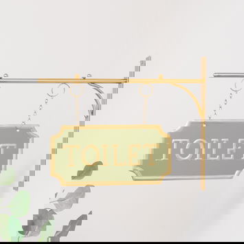 Gold and Sage Green Metal Wall Mounted Hanging Toilet Sign