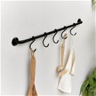 Black Industrial Wall Mounted Rail with 5 Storage Hooks