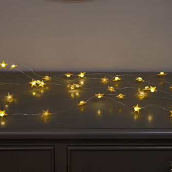 Gold Glitter Star Fairy Lights - 390cm