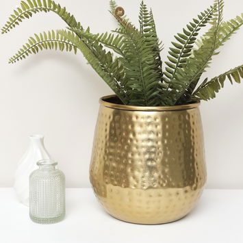 Gold Hammered Metal Planter 20cm x 20cm