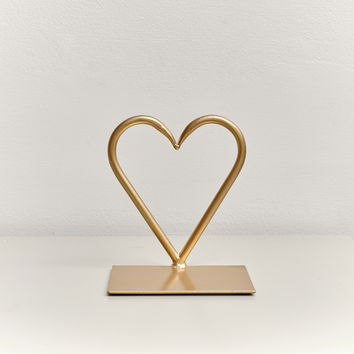 Gold Love Heart Shaped Candle Holder Stand - 15.5cm