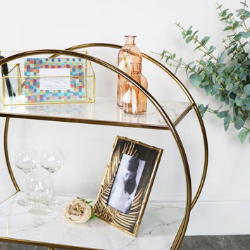 Gold & Marble Round Bar Cart Drinks Trolley