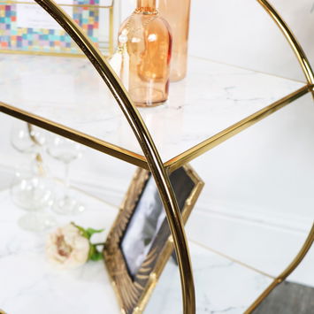 Gold & Marble Round Bar Cart Drinks Trolley