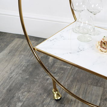 Gold & Marble Round Bar Cart Drinks Trolley