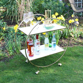 Gold & Marble Round Bar Cart