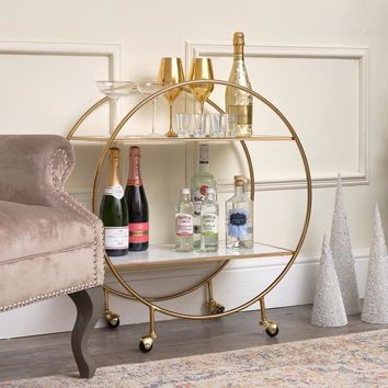 Gold & Marble Round Bar Cart