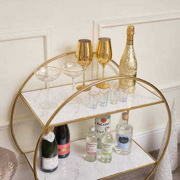 Gold & Marble Round Bar Cart