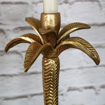 Gold Metal Palm Tree Candle Holder