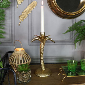 Gold Metal Palm Tree Candle Holder