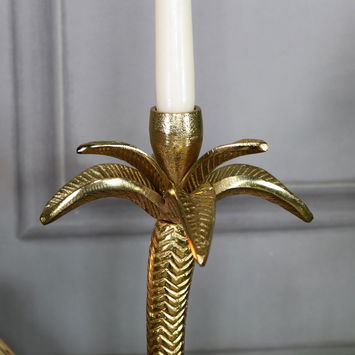 Gold Metal Palm Tree Candle Holder