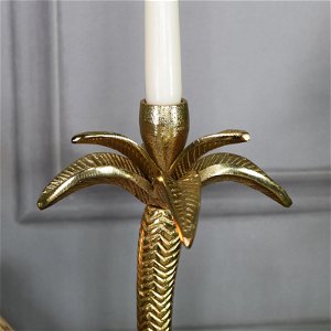 Gold Metal Palm Tree Candle Holder