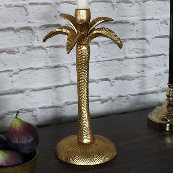 Gold Metal Palm Tree Candle Holder